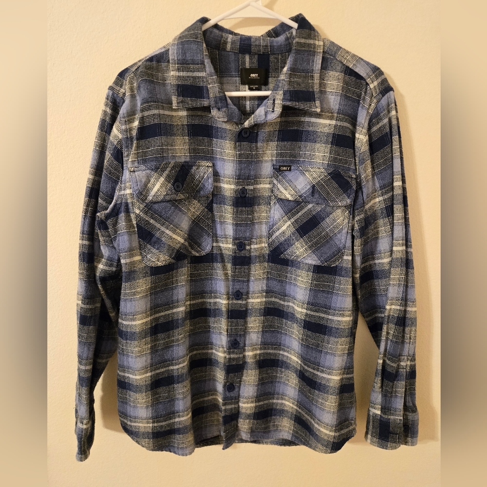 OBEY Men's Blue Plaid Flannel Shirt